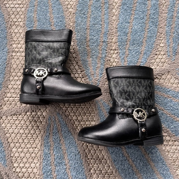 Michael Kors Baby Toddler Emma Jacquard 2 Zip Up Boots Size 7 Black - Picture 1 of 6